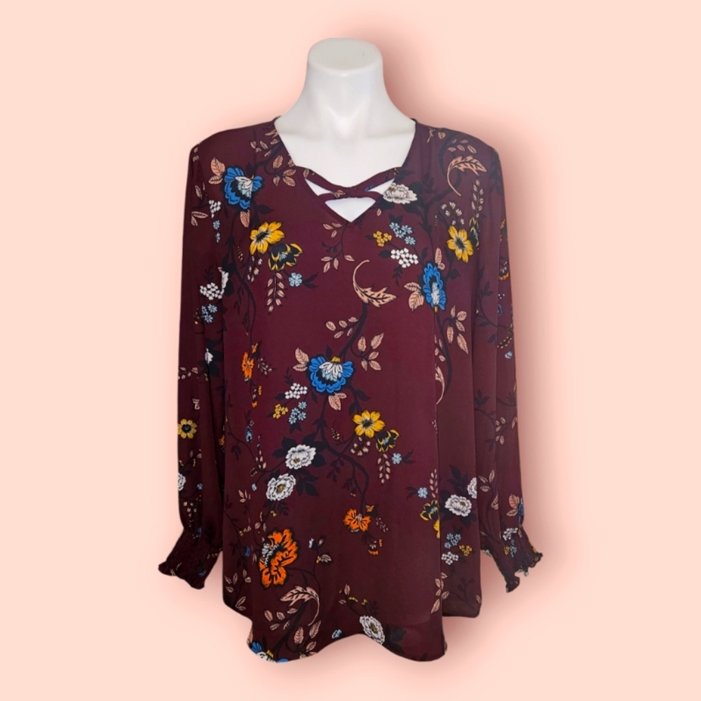 Maurices Floral Burgundy blouse